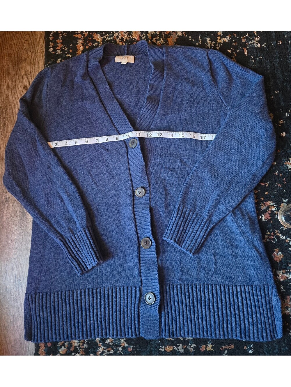 LOFT Outlet Womens Blue V-Neck Button Front Cardigan Sweater Ribbed Hem